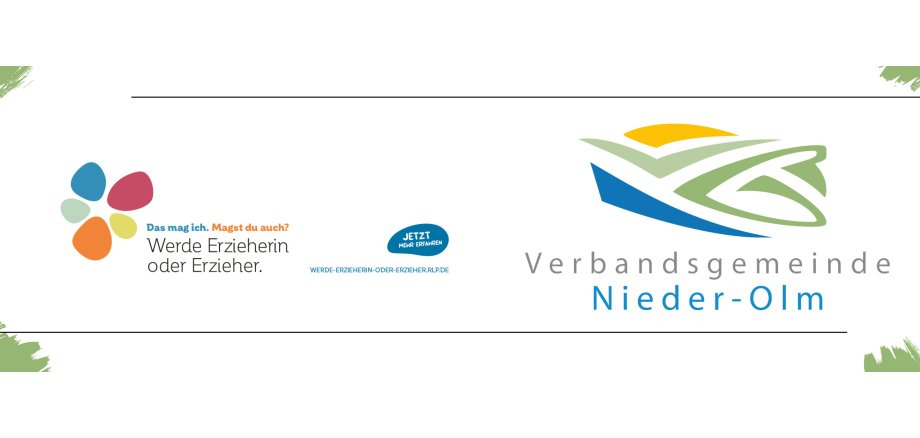 Auf dem Bild erkennt man das Logo der VG Nieder-Olm sowie das Logo der Kampagne "Werde Erzieherin oder Erzieher"