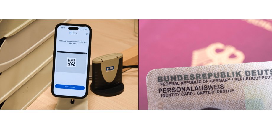 Auf dem Bild erkennt man links ein Smartphone und rechts einen Personalausweis